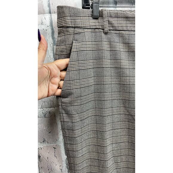 ZARA HERRING CHECK Women Brown Dress Trousers Pants Size 14 Polyester Blend - Picture 4 of 7